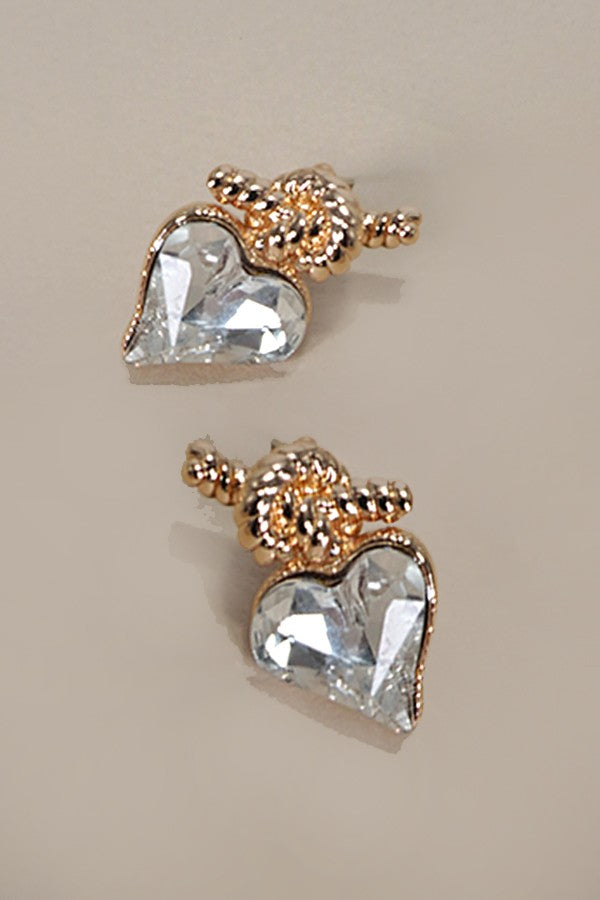 KNOT RHINESTONE HEART STUD EARRINGS | 80E5406