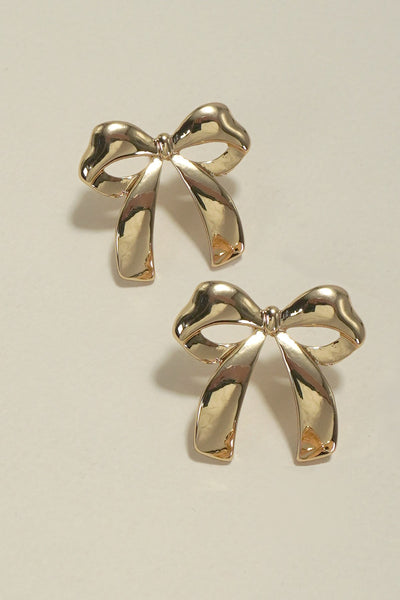 FULL SIZE SHINY GOLD BOW STUD EARRINGS | 31E40052