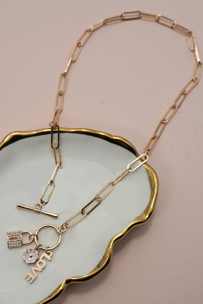 CLUSTER CHARM LOCK FLOWER LOVE TOGGLE NECKLACE | 31N24128