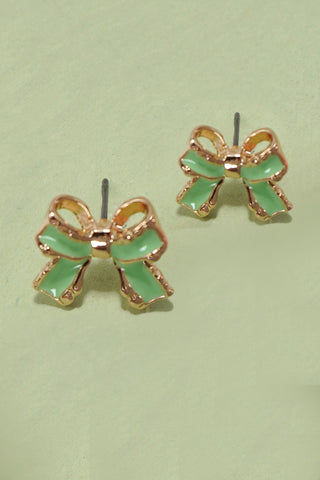 GOLD MINT EPOXY BOW STUD EARRINGS | 31E40100