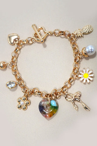 MULTI CHARM BOW FRUIT FLOWER TOGGLE BRACELETS | 80B247