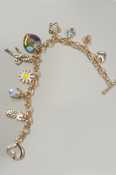 MULTI CHARM BOW FRUIT FLOWER TOGGLE BRACELETS | 80B247