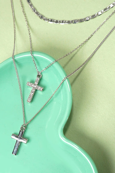 MULTI LAYER DOUBLE CROSS RHINESTONE NECKLACE | 80N1056