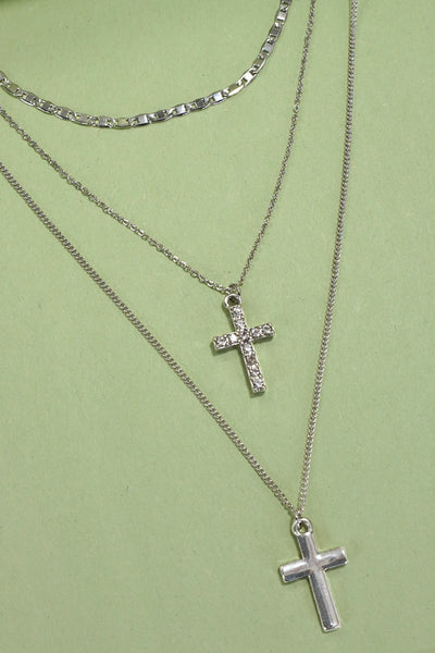 MULTI LAYER DOUBLE CROSS RHINESTONE NECKLACE | 80N1056