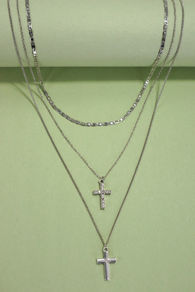 MULTI LAYER DOUBLE CROSS RHINESTONE NECKLACE | 80N1056