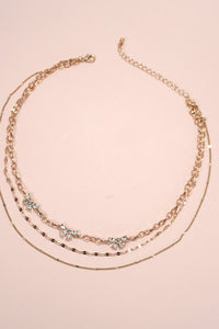 MULTI LAYER RHINESTONE BOW STATION NECKLACE | 80N1080