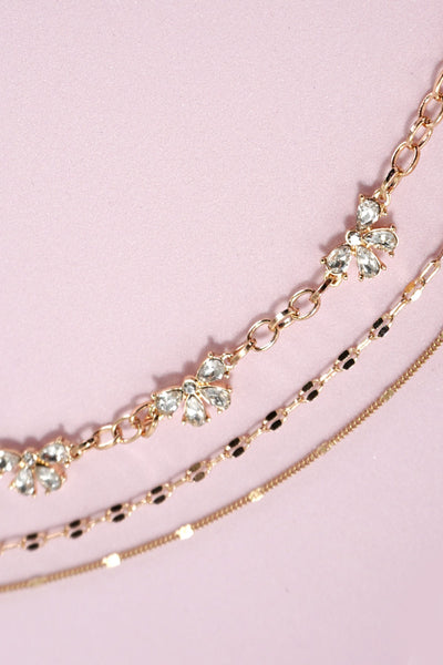 MULTI LAYER RHINESTONE BOW STATION NECKLACE | 80N1080