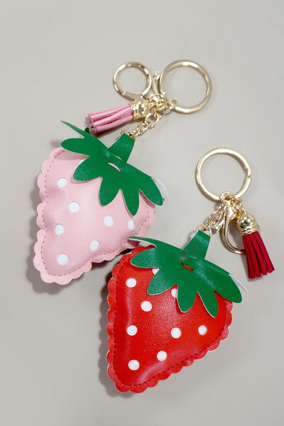 VEGAN LEATHER STRAWBERRY BAG CHARM KEYCHAINS | 40KC115