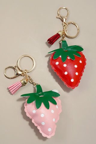 VEGAN LEATHER STRAWBERRY BAG CHARM KEYCHAINS | 40KC115