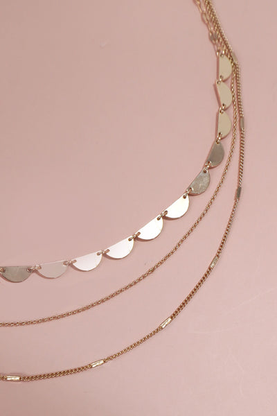 TRIPLE LAYER BIB CHAIN GOLD NECKLACE | 80N1097