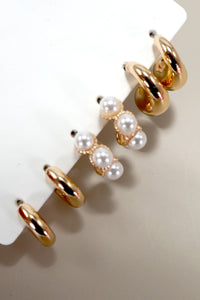 TRIO HUGGIE PEARL GOLD HOOP EARRINGS | 80E5596