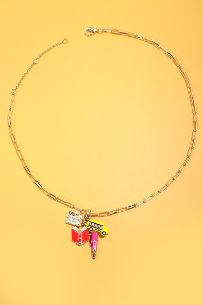 BACK TO SCHOOL TEACHER PENCIL BOOK CHARM NECKLACE | 40NK356