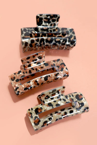 RECTANGLE LEOPARD ANIMAL DESIGN HAIR CLAW CLIPS | 40H859