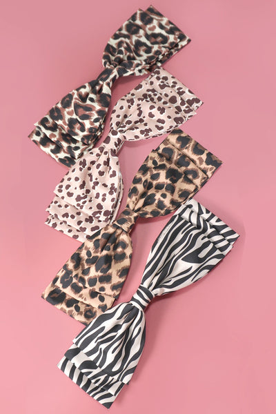 LEOPARD ZEBRA ANIMAL DESIGN BOW HAIR CLIPS | 40H861