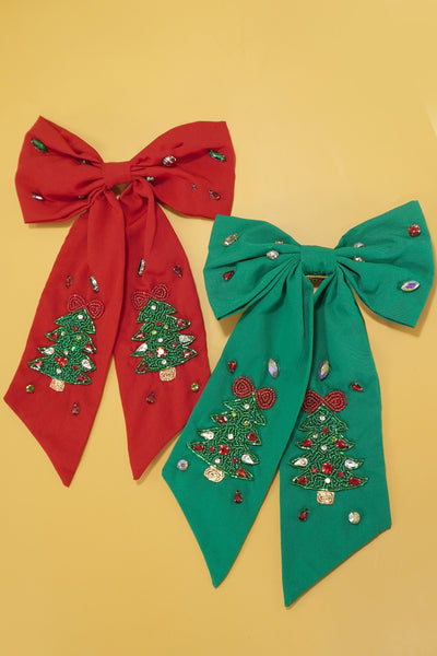 CHRISTMAS TREE SEED BEAD HAIR BOW CLIPS | 91HC4551