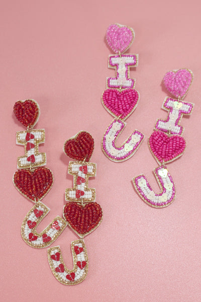 VALENTINE I LOVE YOU SEED BEAD EARRINGS | 91E5203