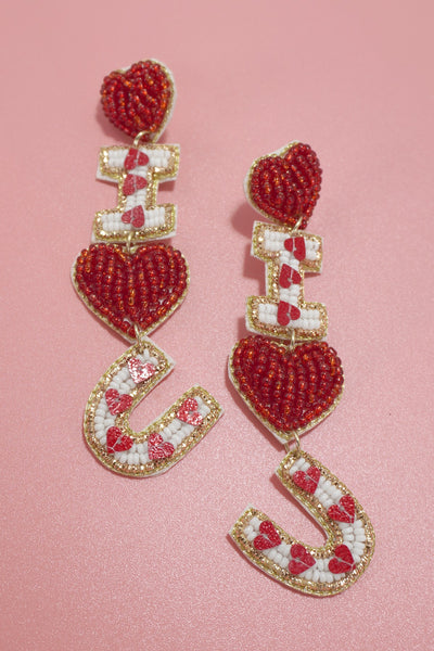 VALENTINE I LOVE YOU SEED BEAD EARRINGS | 91E5203