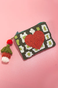 VALENTINE'S DAY RED HEART SEE BEAD COIN PURSE | 91CP898