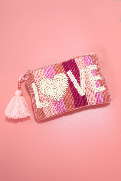 VALENTINE'S DAY LOVE SEED BEAD RAINBOW COIN PURSE | 91CP894