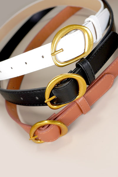 CONTOUR OVAL SHAPED FAUX LEATHER BUCKLE BELT | 40BT643