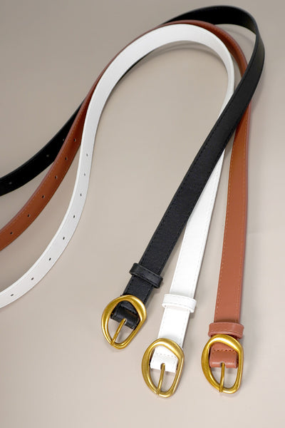 CONTOUR OVAL SHAPED FAUX LEATHER BUCKLE BELT | 40BT643