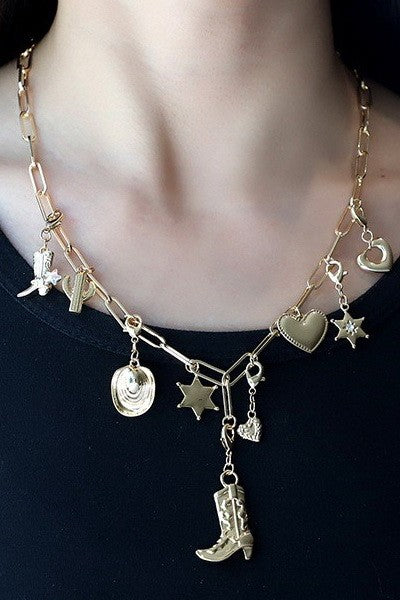 INTERCHANABLE WESTERN BOOT HAT CHARM NECKLACE | 80N1189