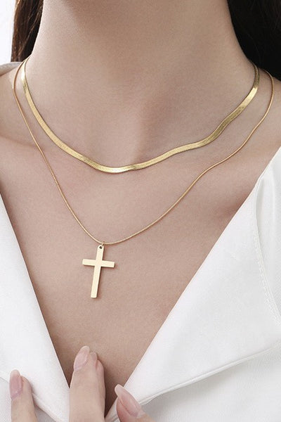 18K STAINLESS STEEL TARNISH FREE CROSS NECKLACE | 40NK372