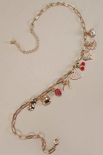 MULTI CHARM BOW CHERRY HEART NECKLACE | 80N1190