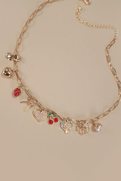 MULTI CHARM BOW CHERRY HEART NECKLACE | 80N1190