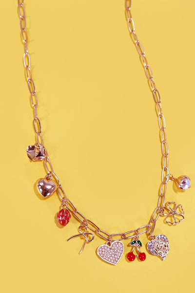 MULTI CHARM BOW CHERRY HEART NECKLACE | 80N1190