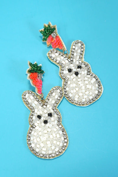 EASTER BUNNY CARROT SEED BEADED DROP EARRINGS | 91E5390