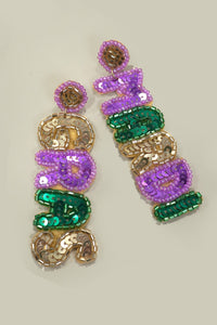 MARDI GRAS SEED BEADED DROP EARRINGS | 91E5319