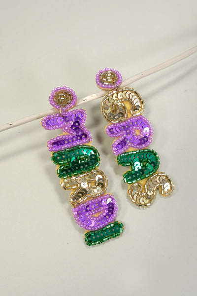 MARDI GRAS SEED BEADED DROP EARRINGS | 91E5319