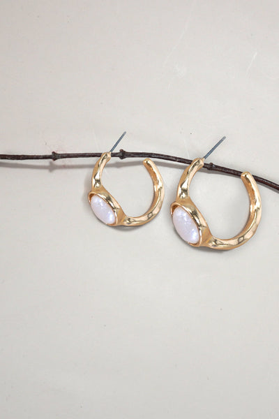 ACRYLIC OPAL STONE TITANIUM POST HOOP EARRINGS | 80E5777