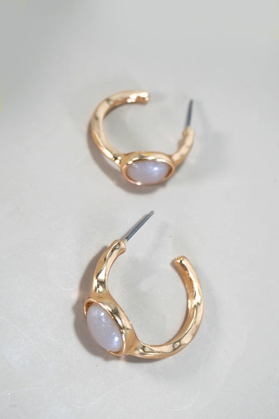 ACRYLIC OPAL STONE TITANIUM POST HOOP EARRINGS | 80E5777