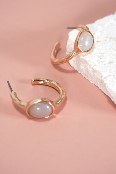 ACRYLIC OPAL STONE TITANIUM POST HOOP EARRINGS | 80E5777
