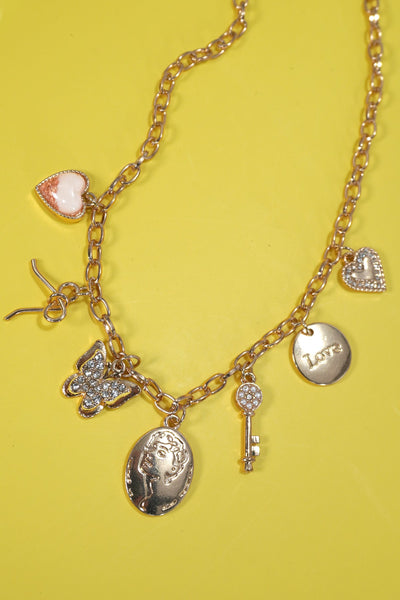 CHARM NECKLACE-BOW BUTTERFLY KEY HEART CHARMS | 80N1198