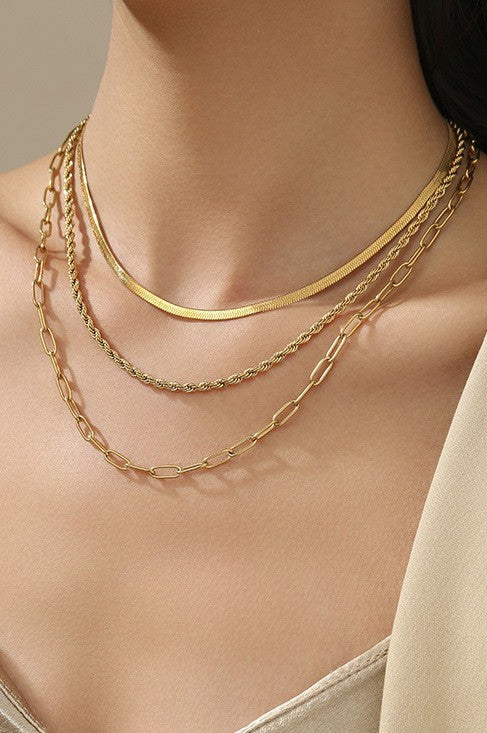 18K STAINLESS STEEL TARNISH FREE LAYERED NECKLACE | 40NK9390