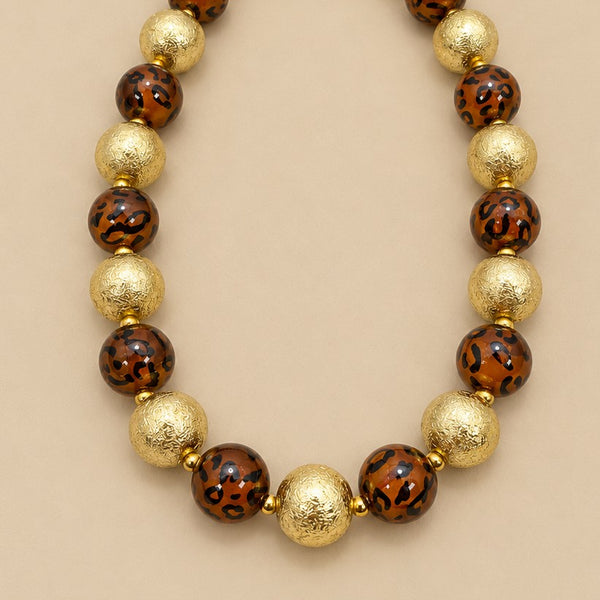 LEOPARD & GOLD CHUNKY BALL BEADED NECKLACE | 40NK9805
