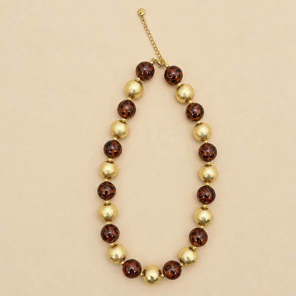 LEOPARD & GOLD CHUNKY BALL BEADED NECKLACE | 40NK9805
