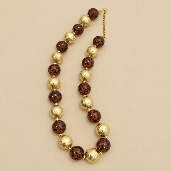 LEOPARD & GOLD CHUNKY BALL BEADED NECKLACE | 40NK9805