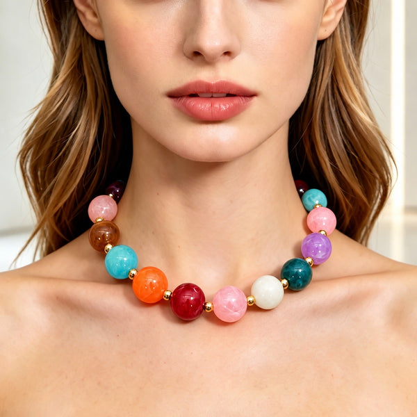 Chunky Marbled Resin Ball Collar Necklace | 40NK9803