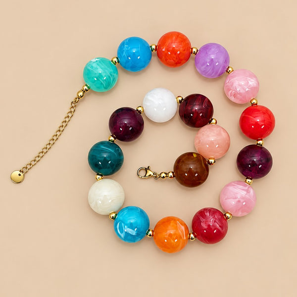 Chunky Marbled Resin Ball Collar Necklace | 40NK9803