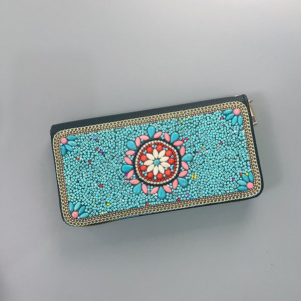 BOHO SEED BEAD WALLET CARD HOLDER | 40P574