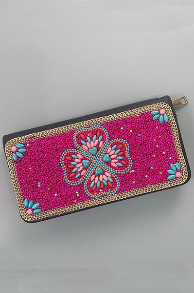 BOHO SEED BEAD WALLET CARD HOLDER | 40P574