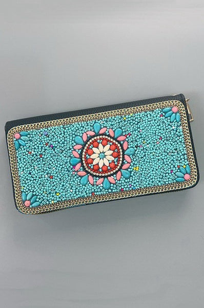 BOHO SEED BEAD WALLET CARD HOLDER | 40P574