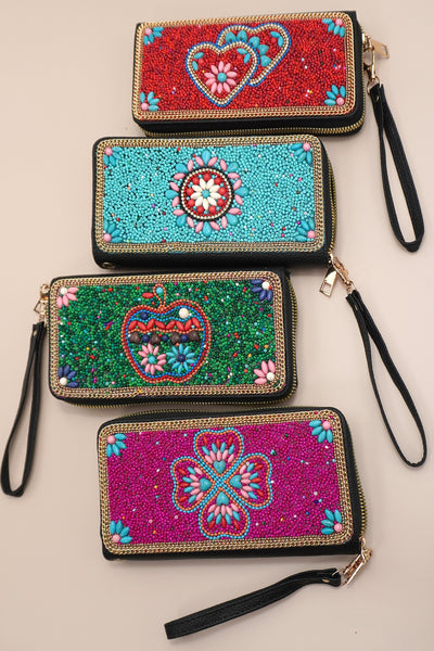 BOHO SEED BEAD WALLET CARD HOLDER | 40P574