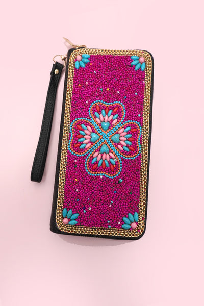 BOHO SEED BEAD WALLET CARD HOLDER | 40P574