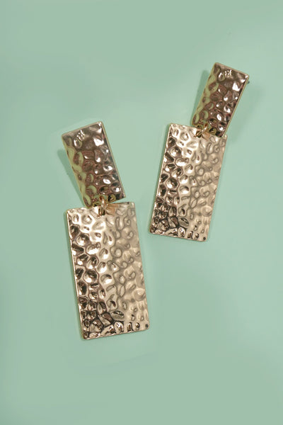 HAMMERED RECTANGLE DROP TITANIUM POST EARRINGS | 31E40448