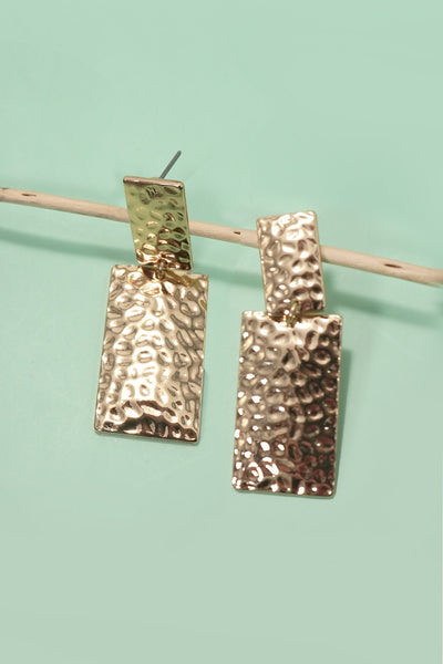 HAMMERED RECTANGLE DROP TITANIUM POST EARRINGS | 31E40448